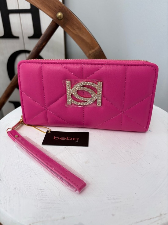 bebe Handbags - bebe Quilted Pink Wristlet Wallet with Crystal Logo NWT